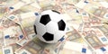 3d rendering soccer ball on 50 euros banknotes