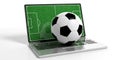 3d rendering soccer ball on a laptop