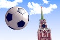 3d rendering the soccer ball near Moscow Kremlin.