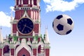 3d rendering the soccer ball near Moscow Kremlin.