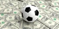 3d rendering soccer ball on one dollar banknotes