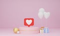 3d rendering, social media notification like heart icon in speech bubble pin