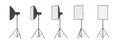 3d rendering of a softbox lighting set on a stand in different angles.