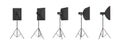 3d rendering of a softbox lighting set on a stand in different angles.
