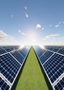 3d rendering of solar farm, field or solar power plant for clean green power energy