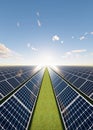 3d rendering of solar farm, field or solar power plant for clean green power energy Royalty Free Stock Photo