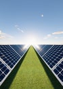 3d rendering of solar farm, field or solar power plant for clean green power energy Royalty Free Stock Photo