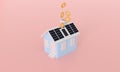 3d rendering Solar panel house money saving electricity bill concept minimal pastel general home illustration isolated on pink Royalty Free Stock Photo