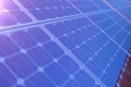 3D rendering solar power generation technology. Alternative energy. Solar battery panel modules with scenic sunset with Royalty Free Stock Photo