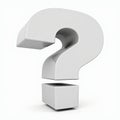 3D rendering of a solid white question mark hovering above a square base. Royalty Free Stock Photo