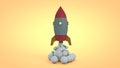 3D rendering of a space rocket that starts its flight. Illustration in a low-poly style. The idea of developing the space industry Royalty Free Stock Photo