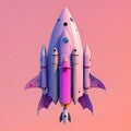 3D rendering space ship with rocket on pink background. generative AI Royalty Free Stock Photo