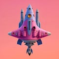 3D rendering space ship with rocket on pink background. generative AI Royalty Free Stock Photo