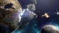 3D rendering of spaceship battle in a futuristic scene