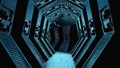 3d rendering of spaceship style abstract sci-fi hallway tunnel