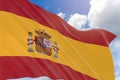 3D rendering of Spain flag waving on blue sky background Royalty Free Stock Photo