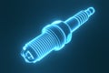 3D rendering. Spare parts spark plugs on blue background