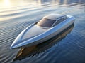 3d rendering of a speedboat floating in the water at sunset Royalty Free Stock Photo