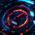 3D rendering of a speedometer with a red and blue background Royalty Free Stock Photo