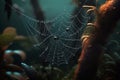 3D rendering of a spider web with dew drops on it Generative AI.