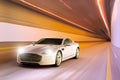 A sport car in motion inside a tunnel