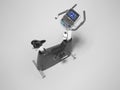 3d rendering sports trainer exercise bike with computer display on gray background with shadow