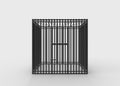 3d rendering. Square black steel wire cage on gray background. No freedom concept