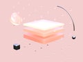 3d rendering square pink shape levitation abstract pink scene