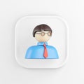 3D rendering square white icon button man isolated on white background