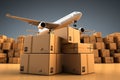 3D rendering a stack of brown boxes symbolizes global airplane shipping business