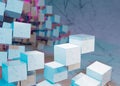 3d rendering of a stack of cubes with different materials, abstract background