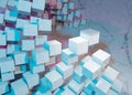 3d rendering of a stack of cubes with different materials, abstract background