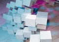 3d rendering of a stack of cubes with different materials, abstract background