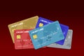 Several Credit Cards Stacked Isolated on Red Background Royalty Free Stock Photo