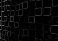 3d rendering. Stack of random black hole square blocks wall background in perspective view