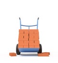 3d rendering of stack of red perforated bricks on blue hand truck with several bricks on ground. Royalty Free Stock Photo