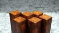 3D rendering of stack of wooden cubes on polished marble flooring
