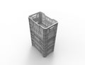 3d rendering of a stackable plastic storage crate isolated in white background
