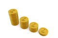 3D rendering of stacks of golden coins on white background