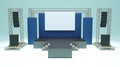 3D rendering of the stage show and truss construction with sound system, blank screen for concert, show, performance, Stage design Royalty Free Stock Photo