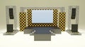 3D rendering of the stage show and truss construction with sound system, blank screen for concert, show, performance, Stage design Royalty Free Stock Photo