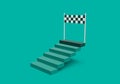 3d rendering of stair and finish check point on blue background. 3d minimal concept for success, goal, target or development Royalty Free Stock Photo