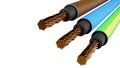 3D rendering of Standard color code for electrical wiring on a white background, Single-phase system