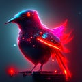 3D rendering of a starling bird with red and blue lights Generative AI