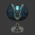 3D rendering steampunk style globe shaped Edison lamp with star
