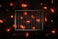 3d rendering of steel cooking grid over glowing chalkcoals and embers