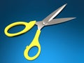 3D rendering - steel scissors on blue background