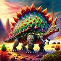 3d rendering of a stegosaurus dinosaur in the desert. Generative AI