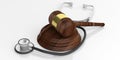 3d rendering stethoscope and auction gavel