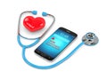 3d rendering of stethoscope, mobile phone